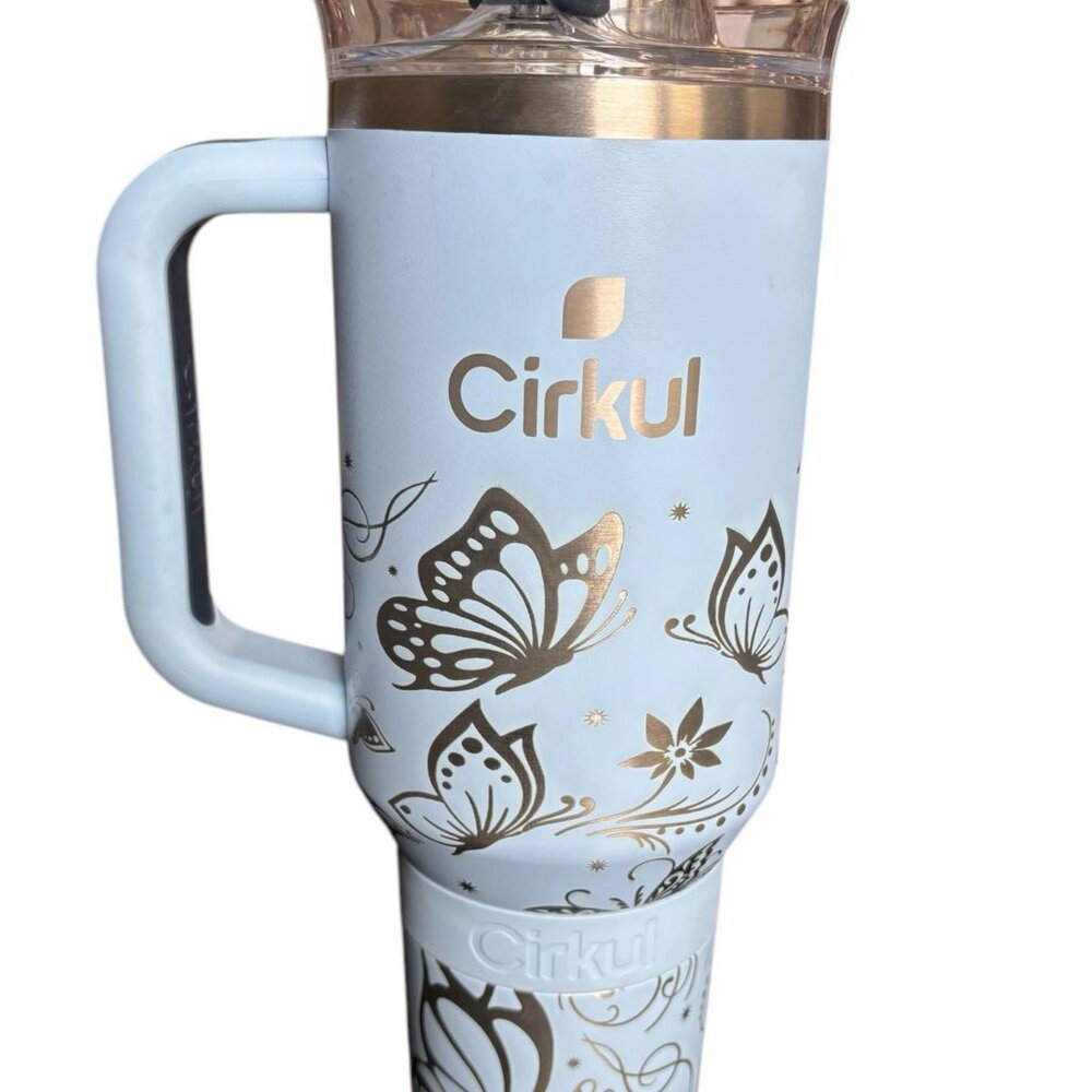 New Cirkul 40 oz Stainless Steel Tumbler Laser Engraved Butterfly Themed Blue